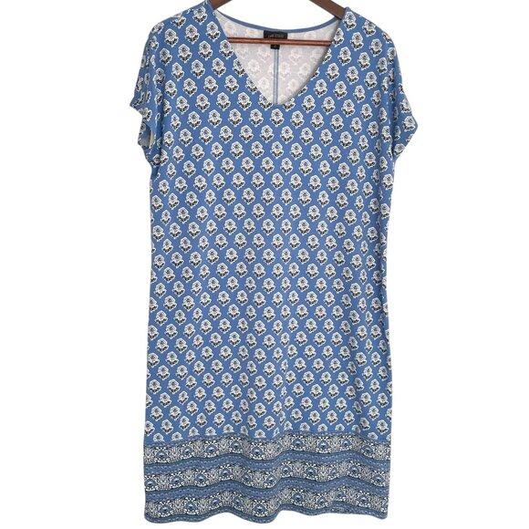 J Jill Wearever Collection Shift Sun Dress Medium Tall MT Blue White Floral - Picture 1 of 6